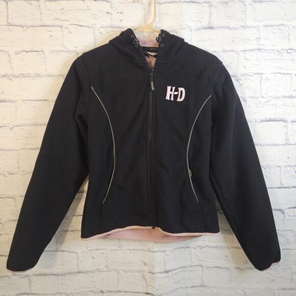 Harley Davidson Fleece Hoodie-Jacket-Women's-Black/Pink-Small-2009-Eagle - Picture 1 of 8